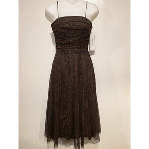 Eliza J New York Womens Size 4 Dress Brown Gold Christmas Formal NWT